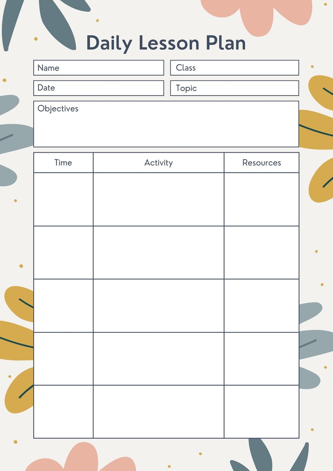printable lesson plan template