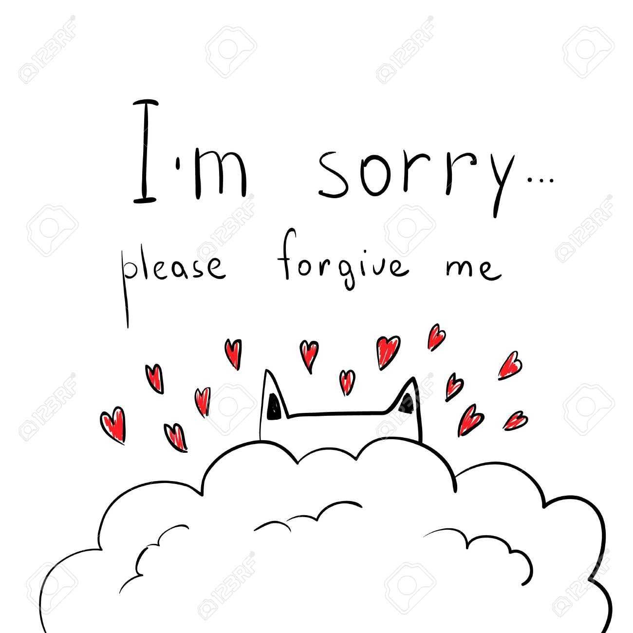 Cute Hand Drawn Cat With Hearts Apologize Card I 39 M Sorry 