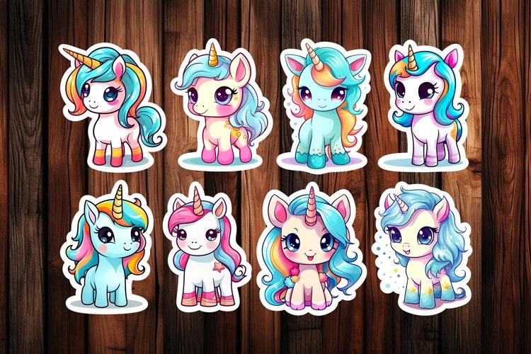 Cute Kawaii Unicorns Printable Stickers PNG JPG