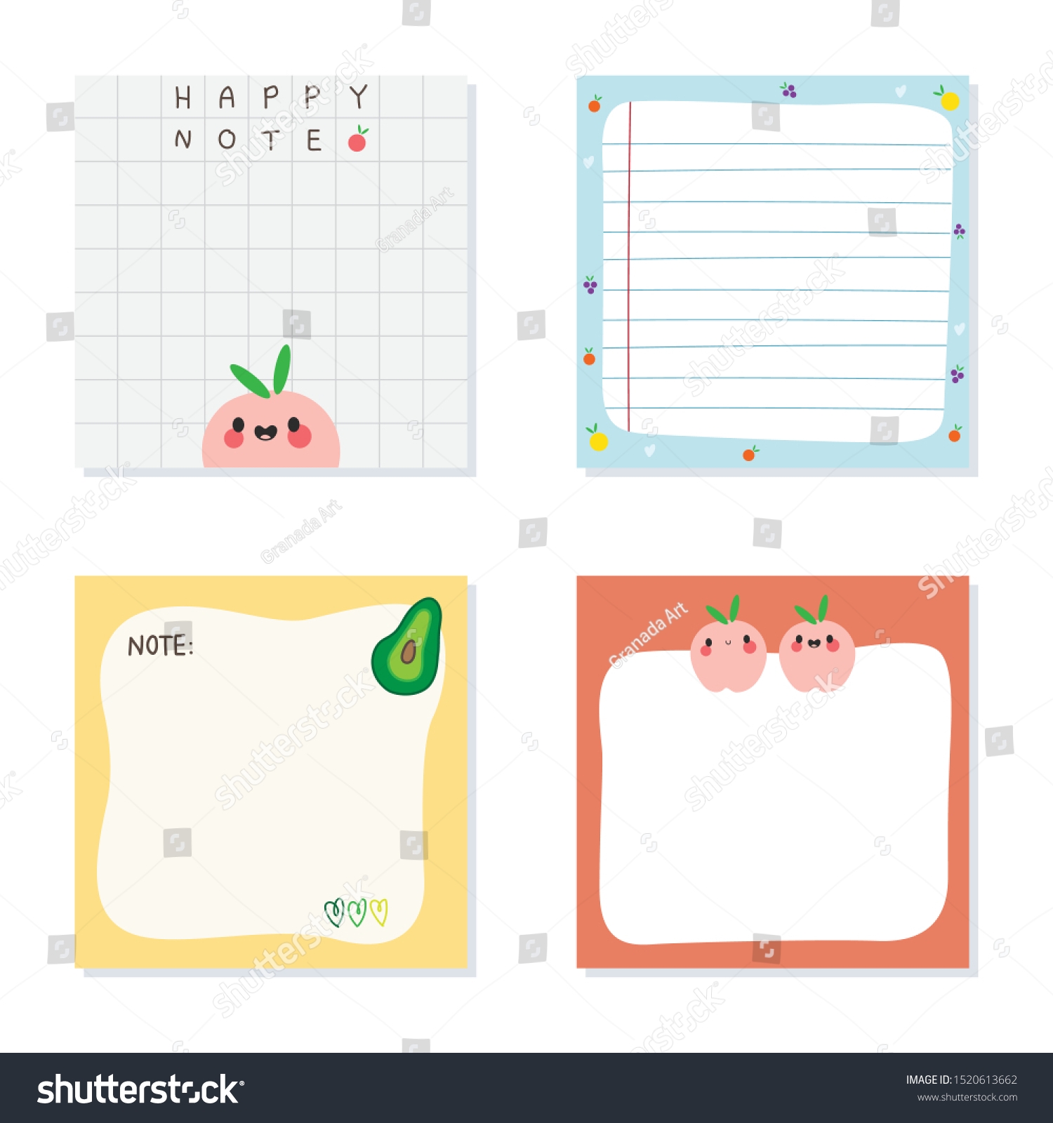 Cute Sticky Notes Kawaii Style Design Stock Vector Royalty Free 