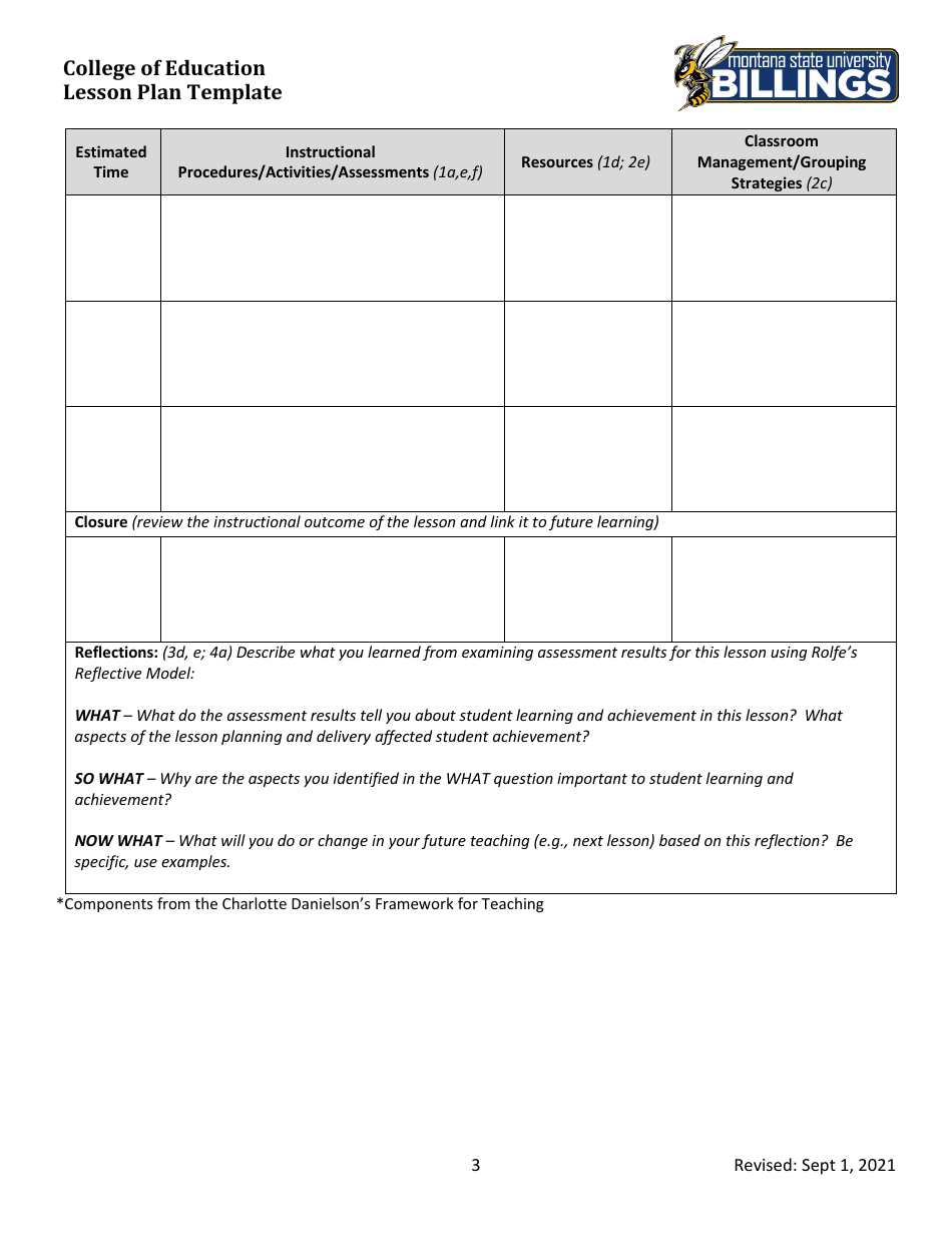 danielson lesson plan template