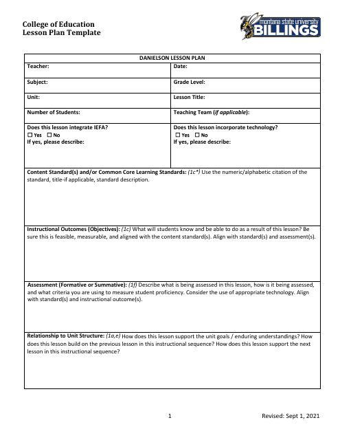 Danielson Lesson Plan Template Download Fillable PDF Templateroller