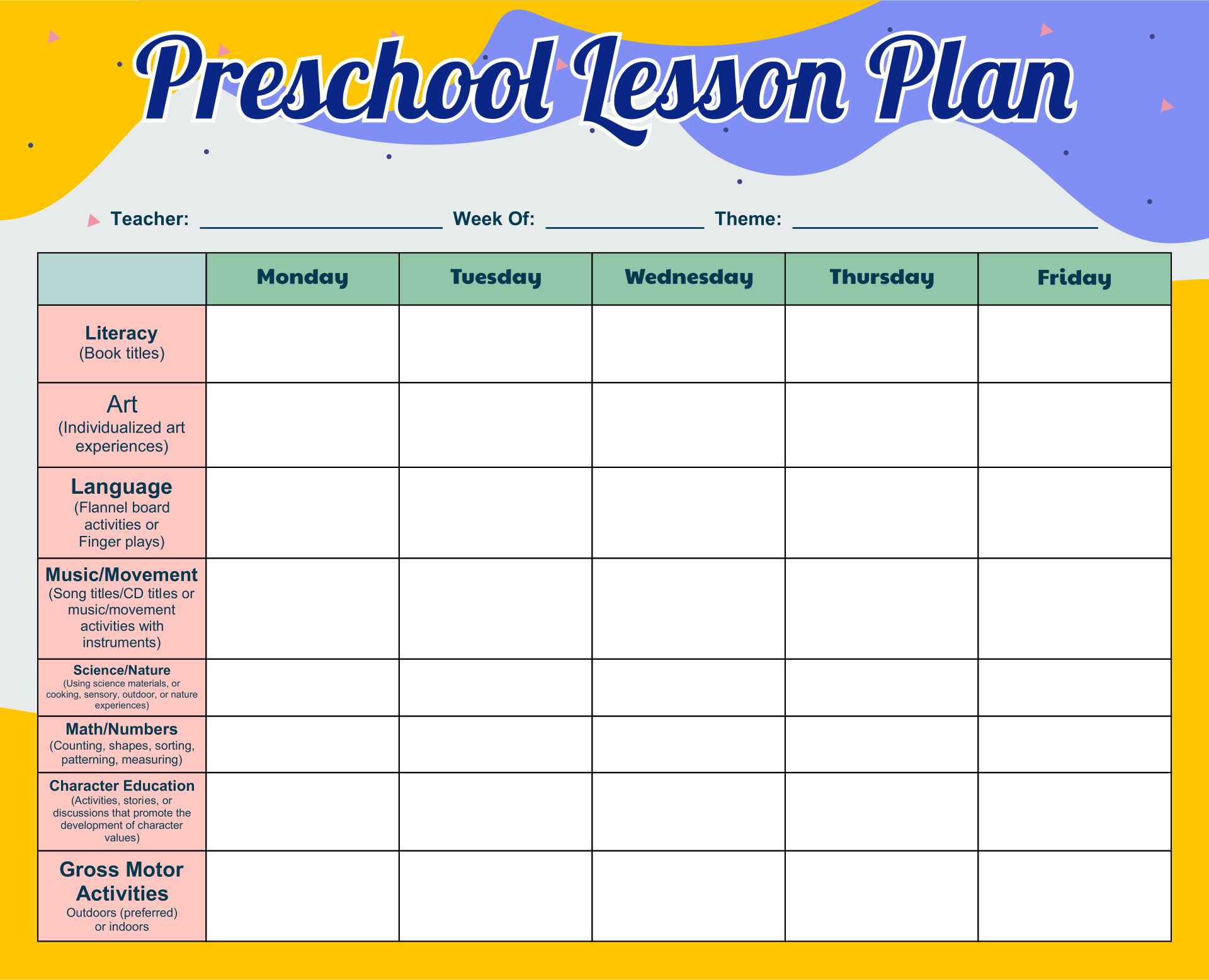 Day Care Plans 10 Free PDF Printables Printablee Preschool Lesson