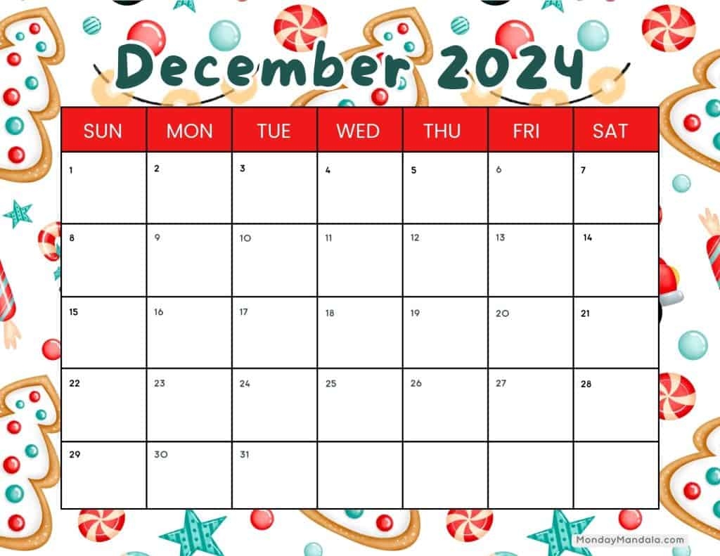 December 2024 Calendar Printable Christmas Free Printable Dasha Emmalee