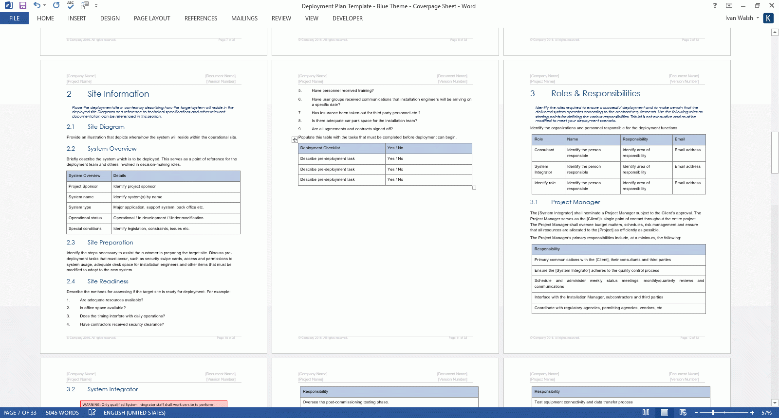 Deployment Plan Template MS Word Templates Forms Checklists For 