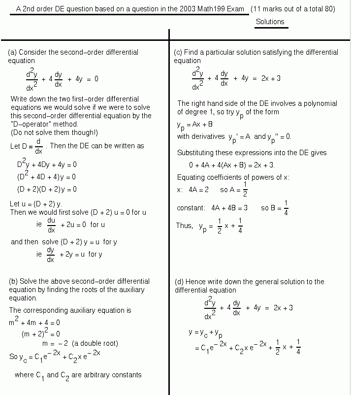 Differential Equations MATH100 Revision Exercises Resources 