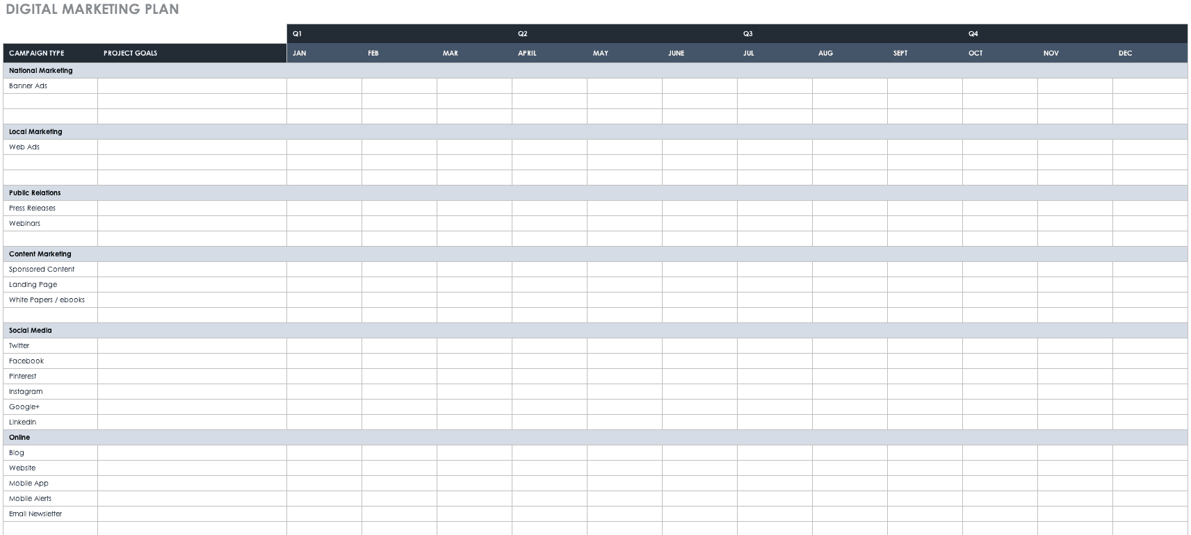 Digital Marketing Plan Template Excel