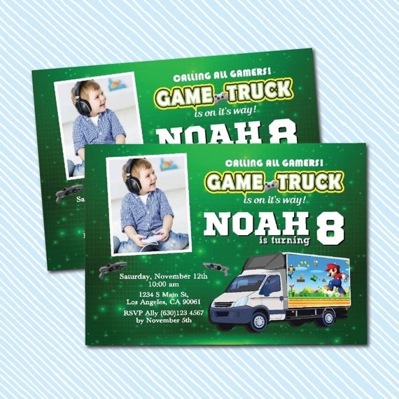 Digital Printable Game Truck Birthday Invitation By Kodomoartshop