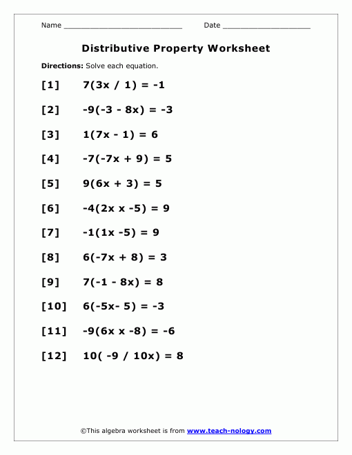 Distributive Property Equations Worksheets