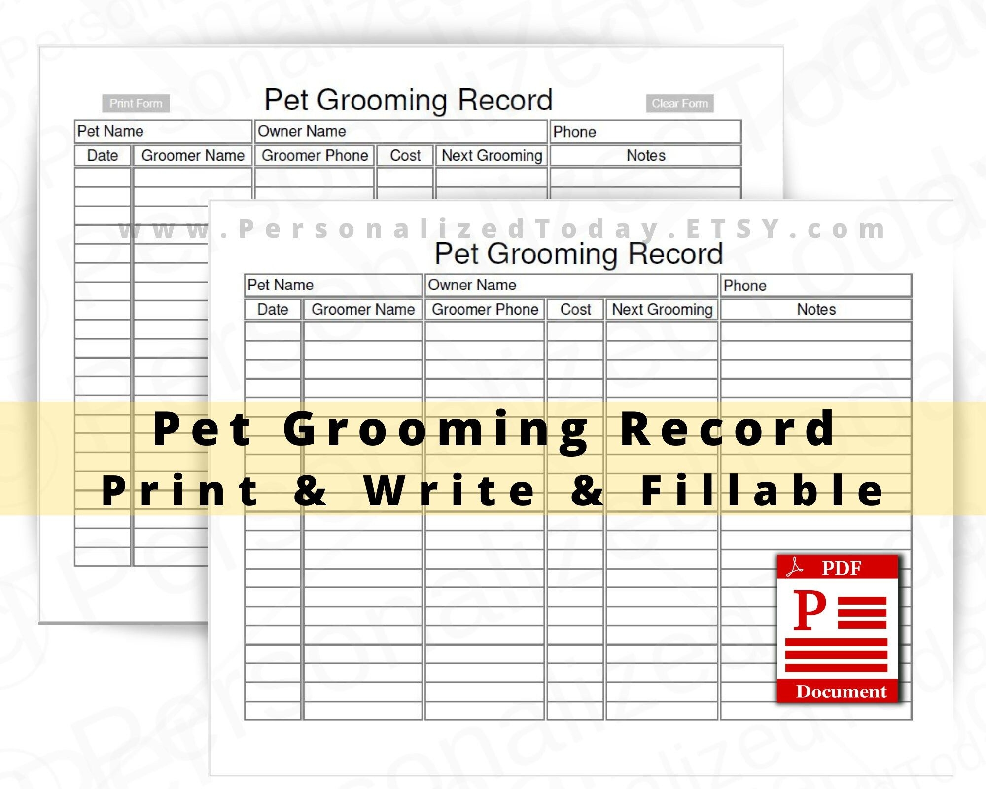 printable dog grooming client record card template