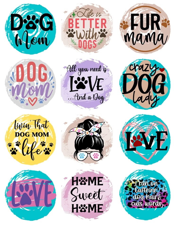 Dog Mom Set 2 Cardstock Circles Cardstock Cutouts Freshies Cardstock