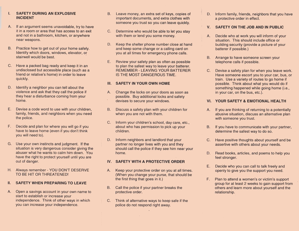 Domestic Abuse Safety Plan Template