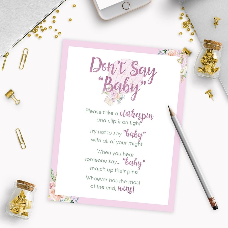 Don 39 t Say Baby Game Sign Printable Baby Shower Game Girl Etsy