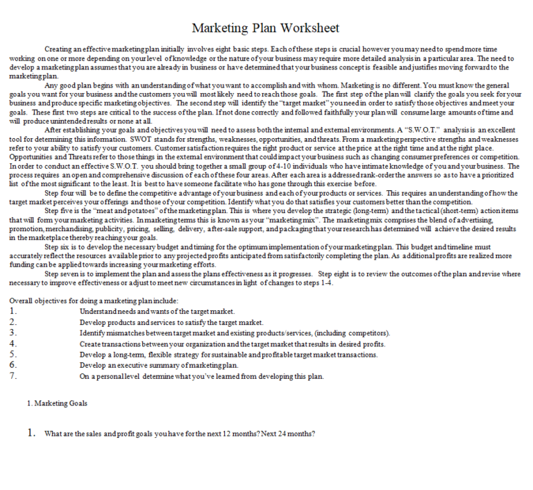 marketing plan template word