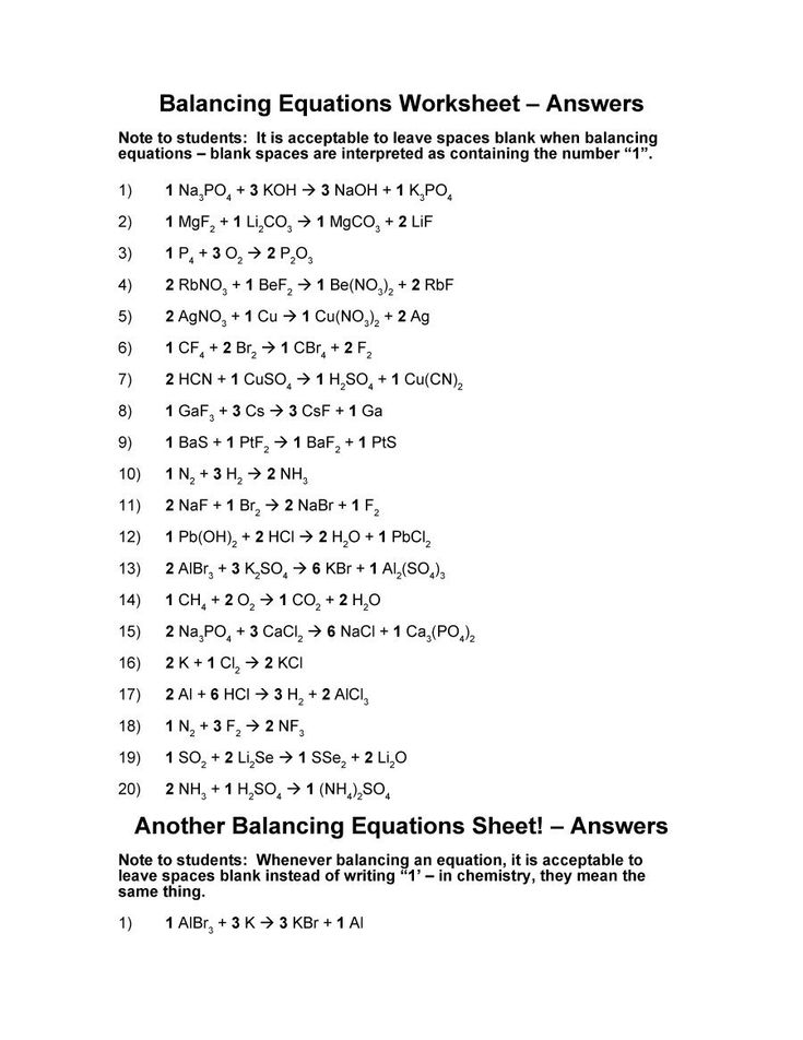 Download Balancing Equations 34 Worksheets Library
