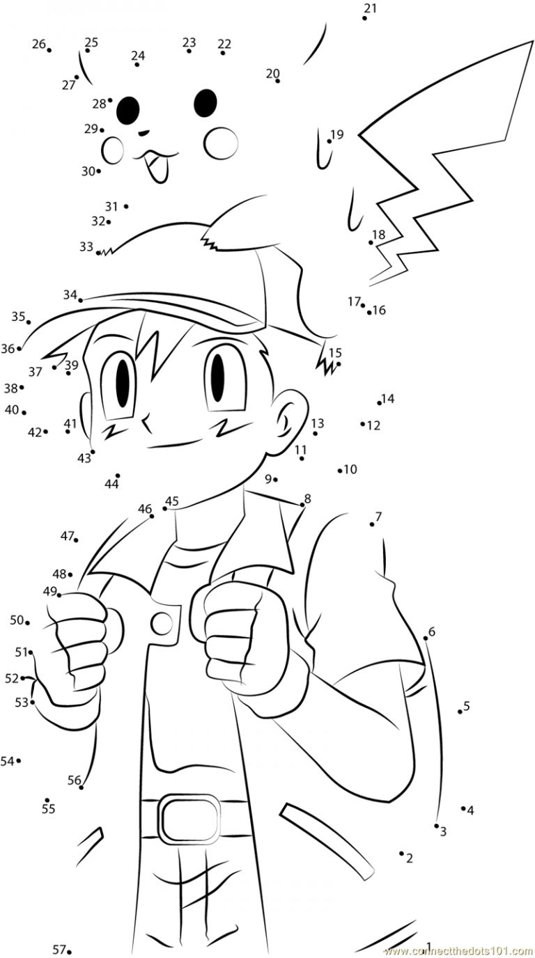 Download Or Print Cute Ash And Pikachu Dot To Dot Printable Pokemon