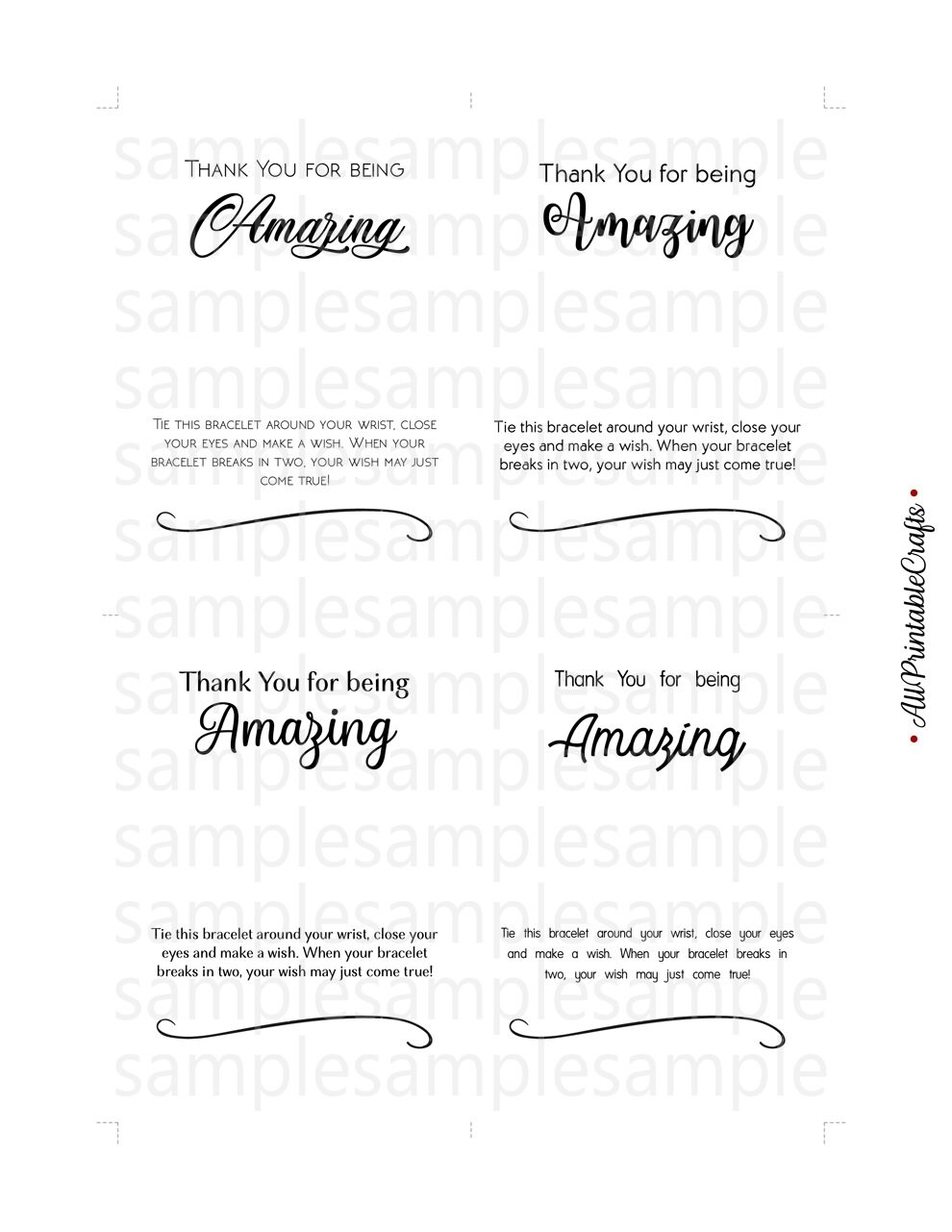 Downloadable Printable Bracelet Card Template Printable Word Searches