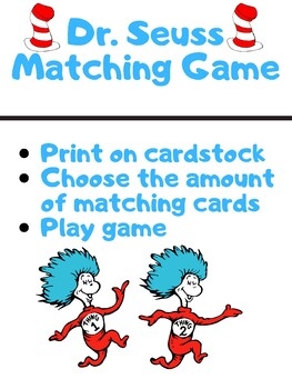 Dr Seuss Matching Game By Teach Like A Princess TpT