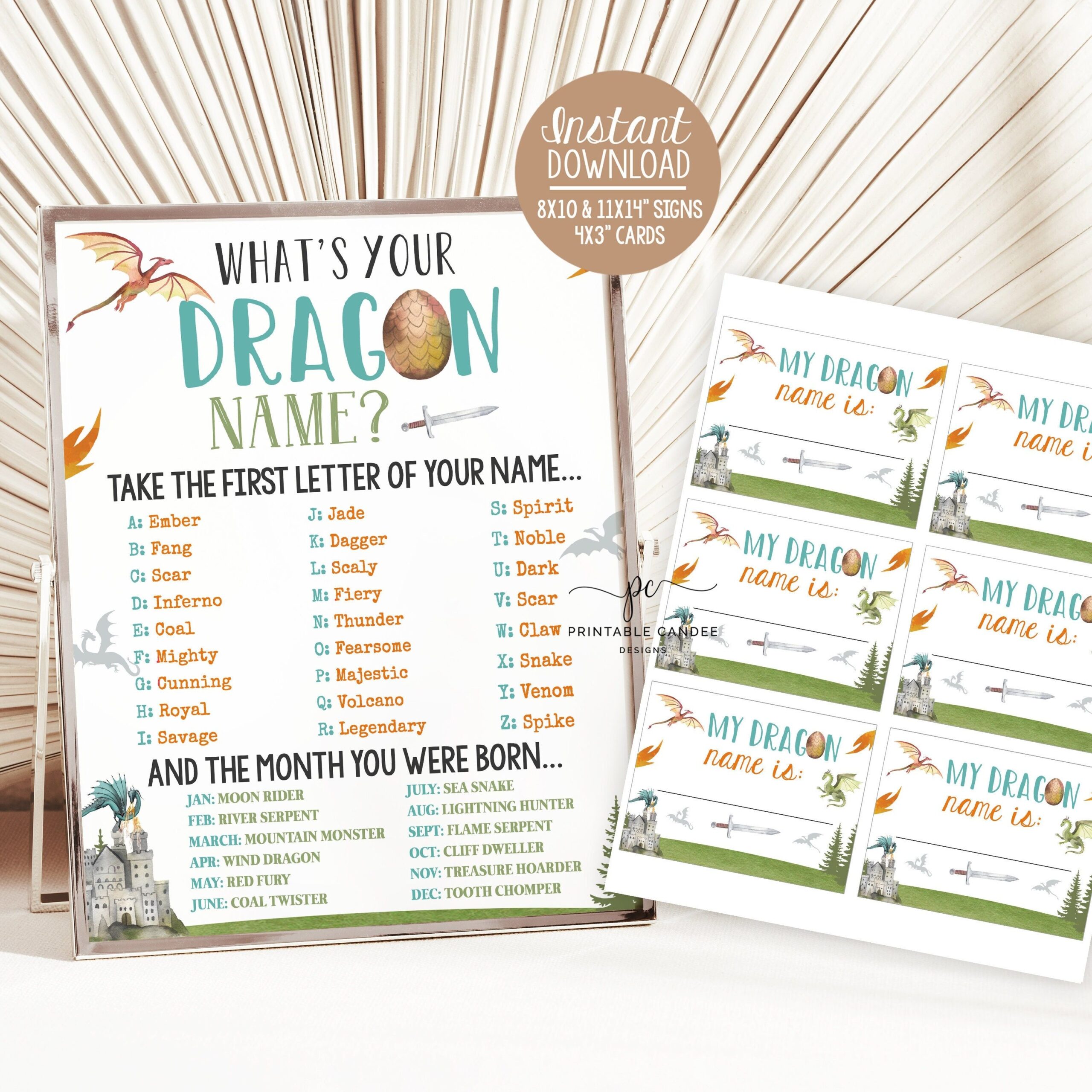 Dragon Name Game Sign Dragon Birthday Party Printables White Dragon Boy