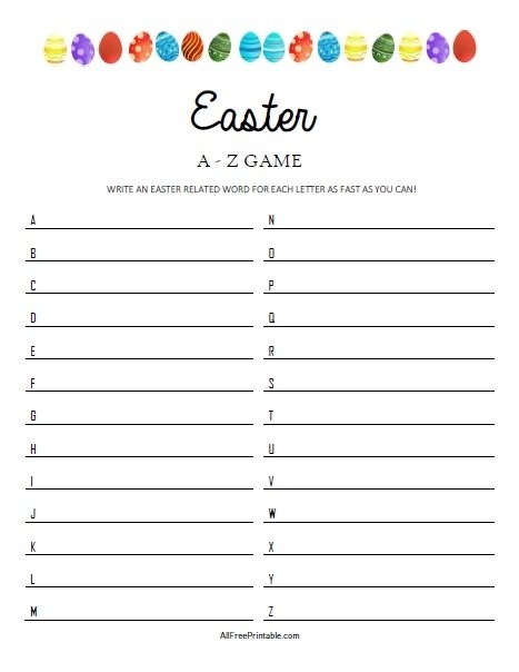 Easter A Z Game Free Printable