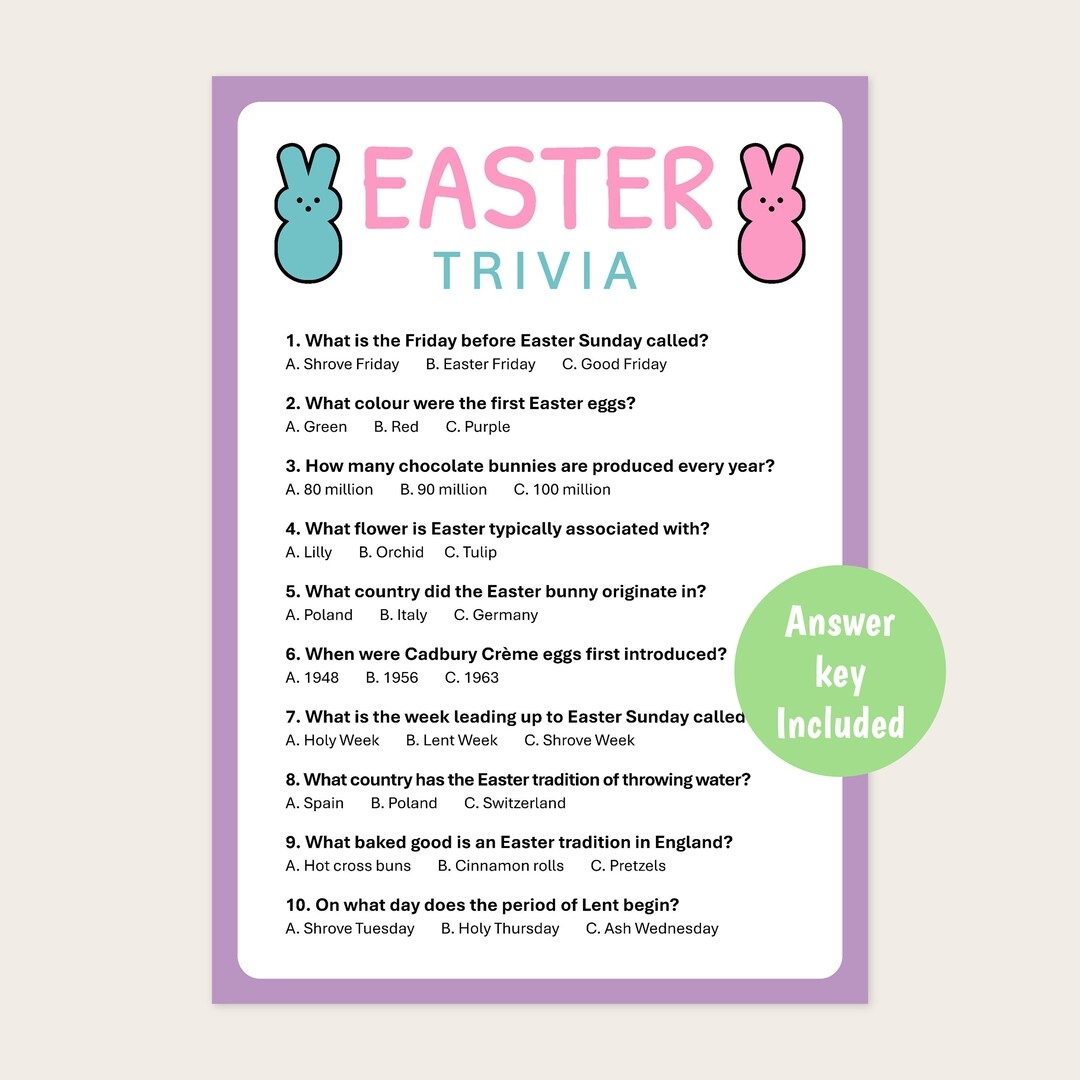Easter Game Trivia Printable Easter Game Easter Quiz Easter Game 
