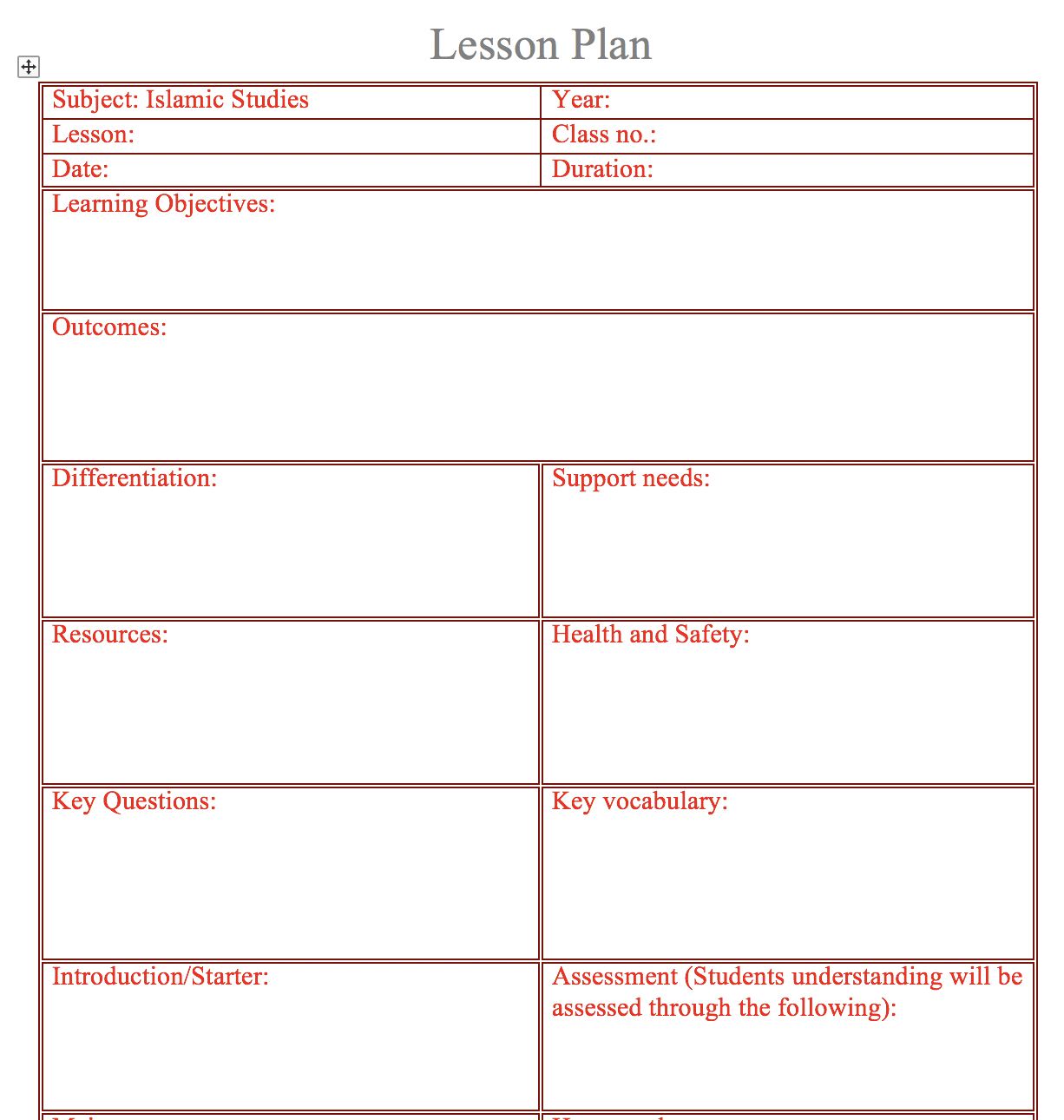 Easy Lesson Plan Template