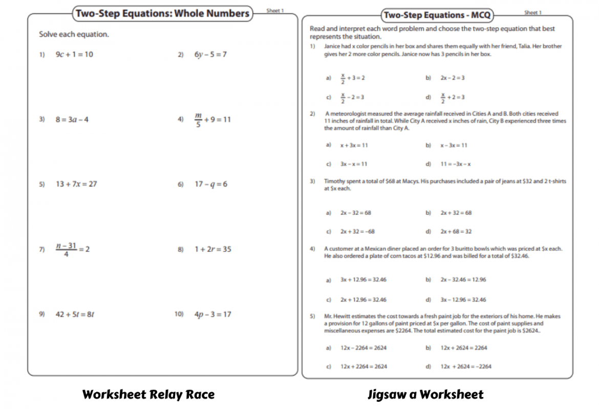 Easy Two Step Equations Worksheet Printable PDF Template