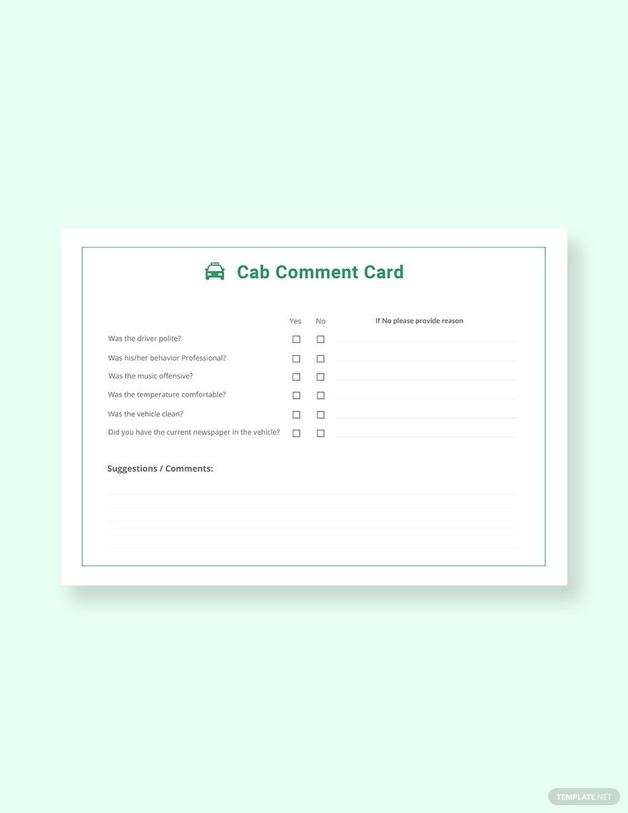 printable customer comment card template