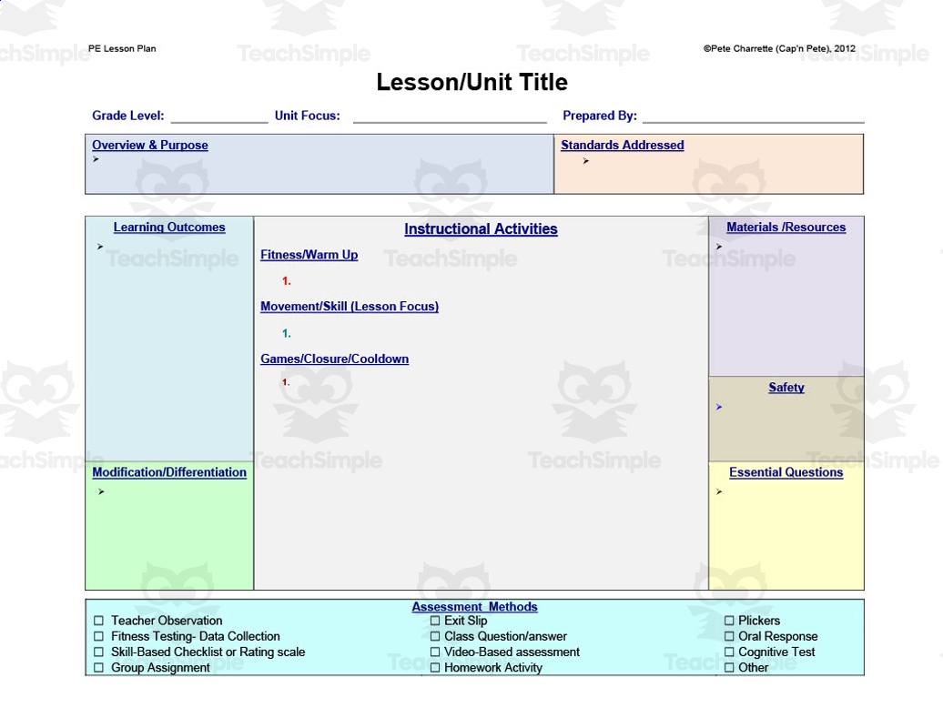 pe lesson plan template