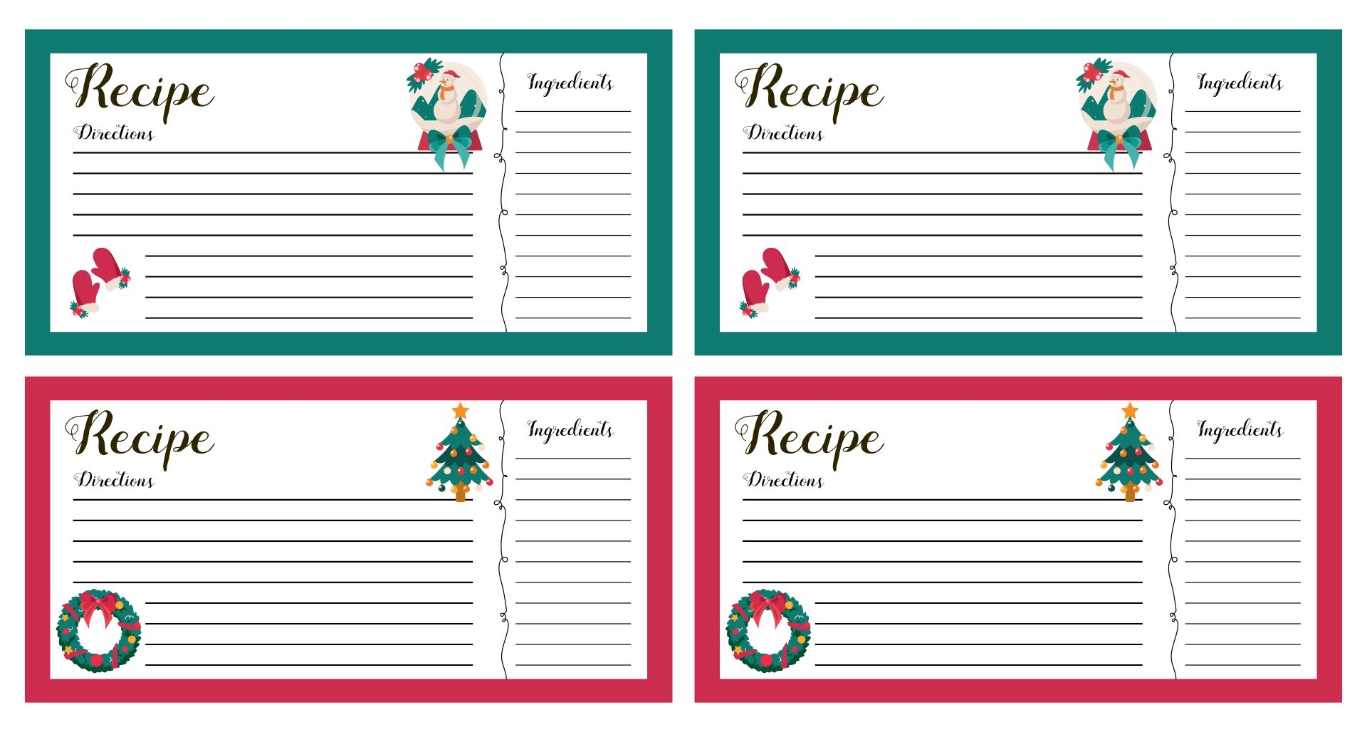 printable christmas recipe card templates