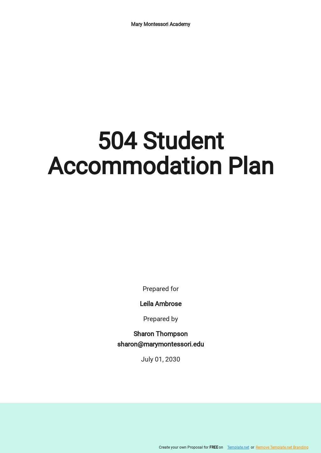 Elementary School 504 Plan Template Google Docs Word Apple Pages 