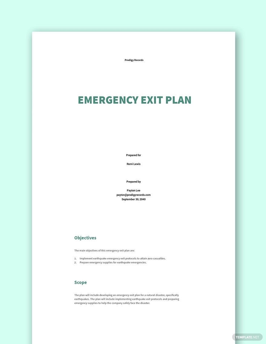 Emergency Exit Plan Template Google Docs Word Template