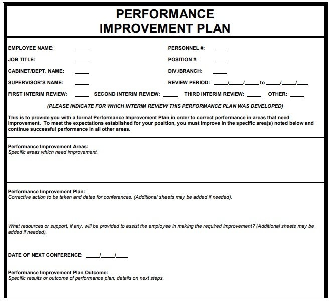 employee performance improvement plan template