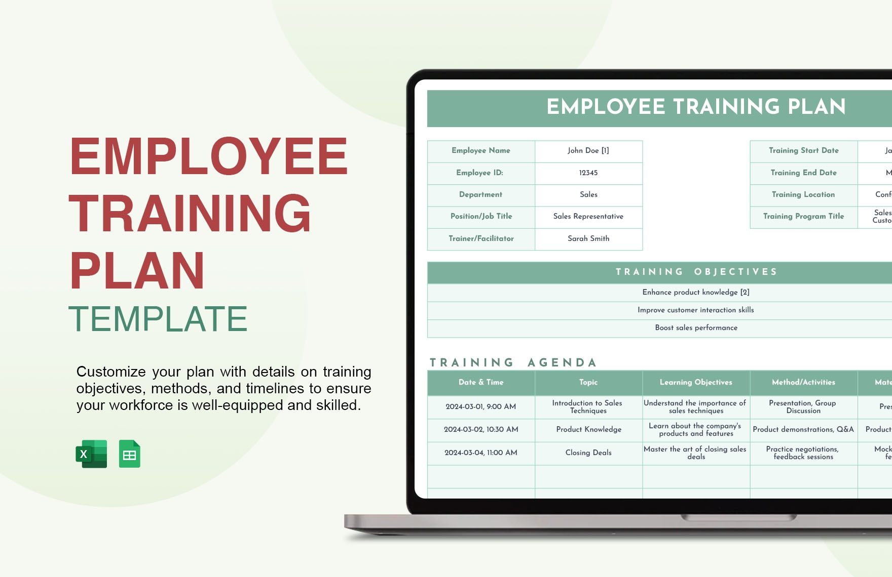 Employee Training Plan Template In Excel Google Sheets Download 