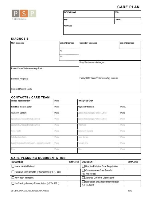 End Of Life Care Plan Template GPSC