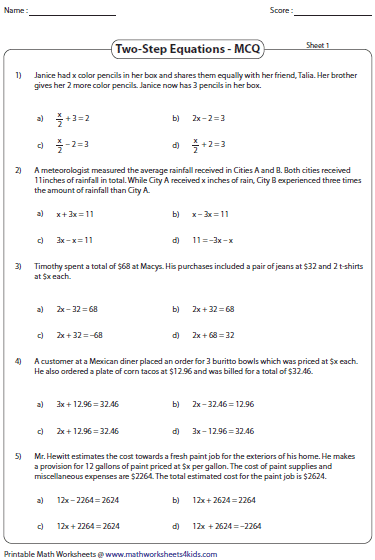 Equation Word Problems Worksheets Equations Worksheets
