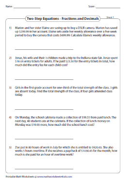 Equation Word Problems Worksheets Worksheets Library