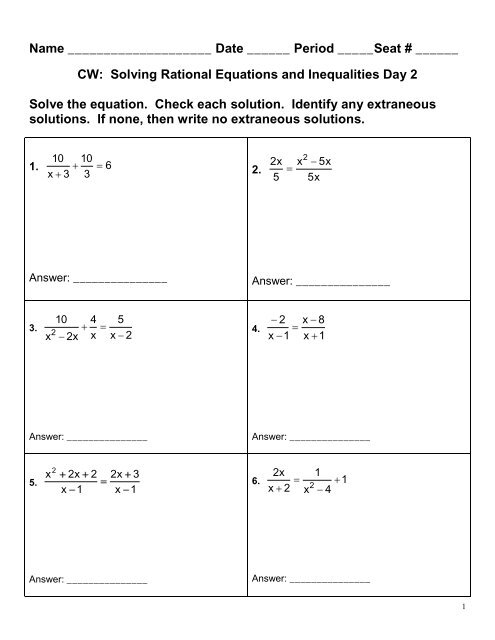 Equations And Inequalities Solving Independent Practice Answers 