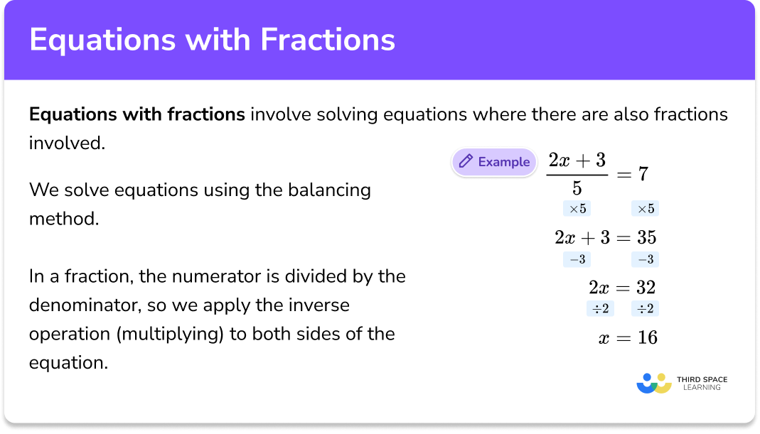 Equations With Fractions GCSE Maths Steps Examples Worksheets 