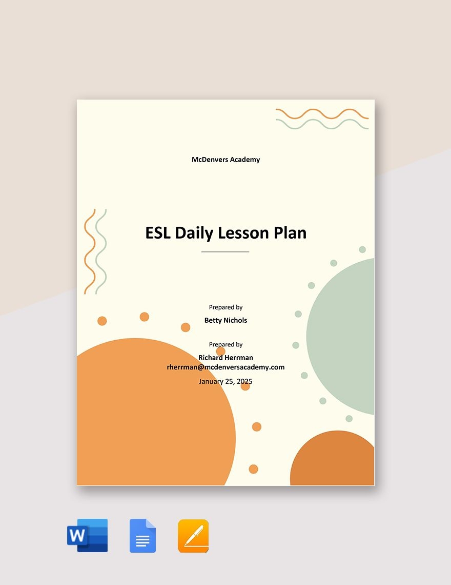 ESL Daily Lesson Plan Template In PDF Word Pages Google Docs 