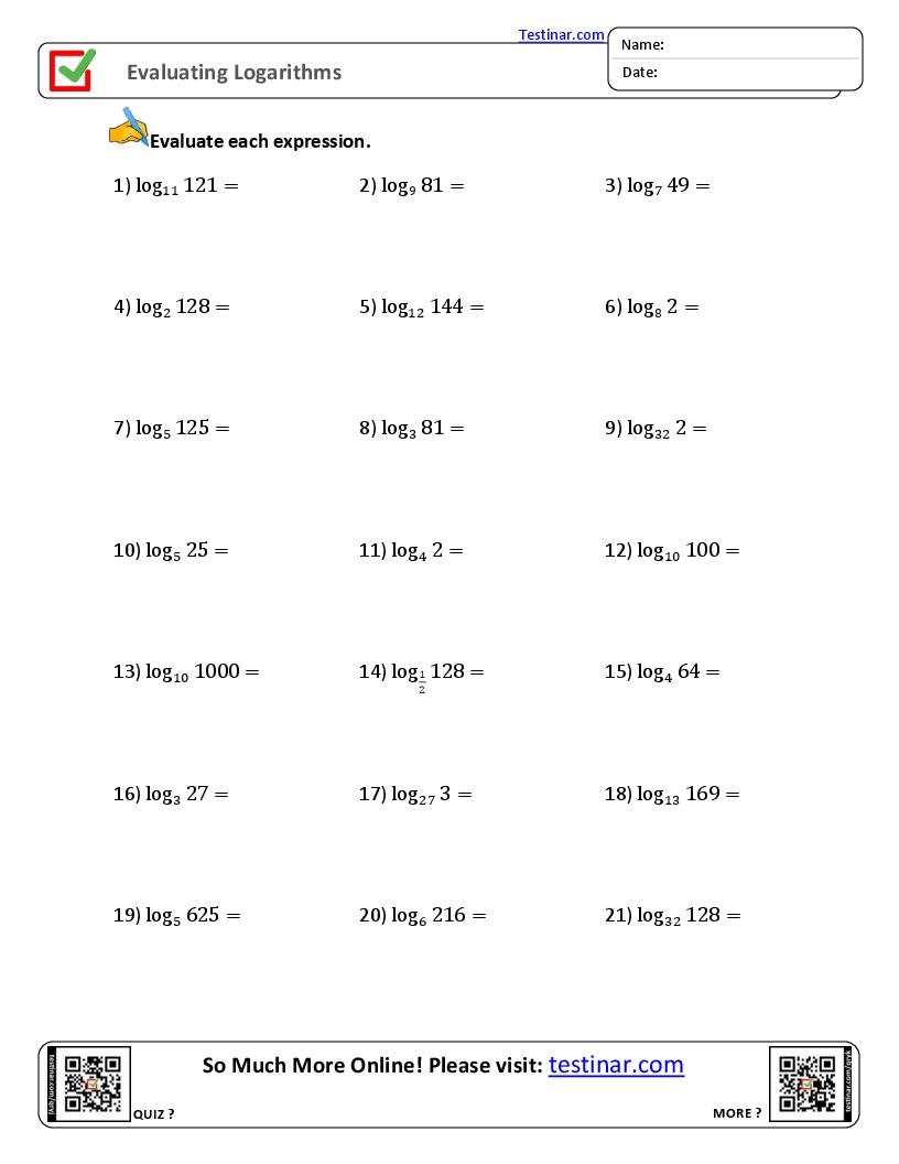 Evaluating Logarithms Worksheets Worksheets Library