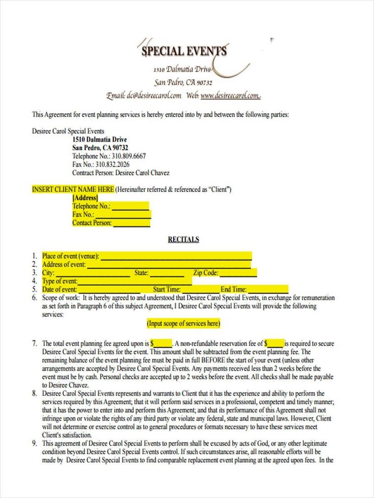 Event Planning Agreement Template Modern Resume Template Word