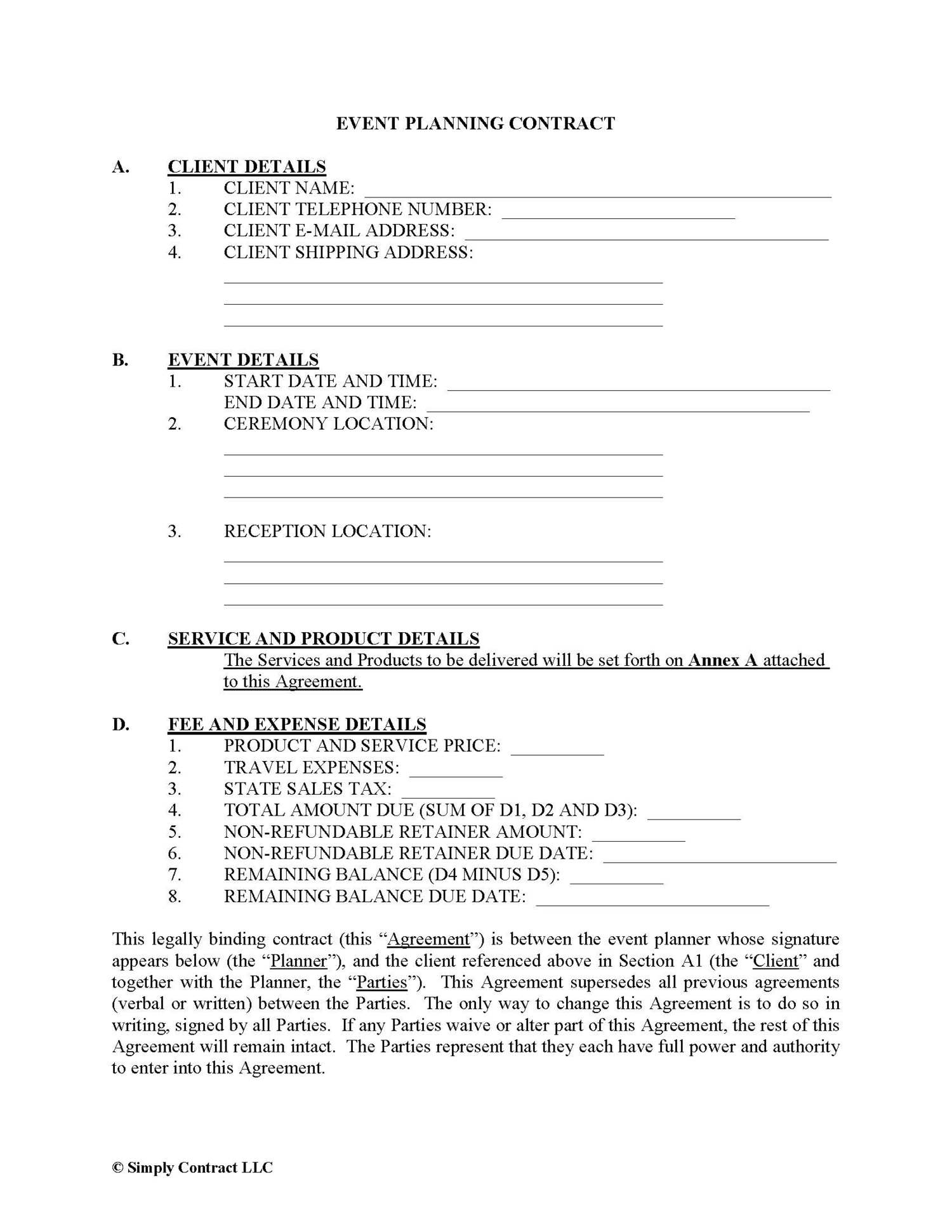Event Planning Agreement Template