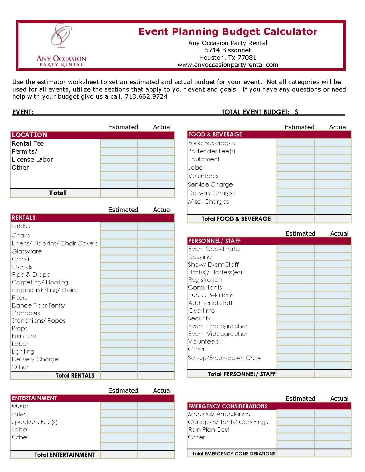 Event Planning Budget Calculator Easily Track Your Event Expenses