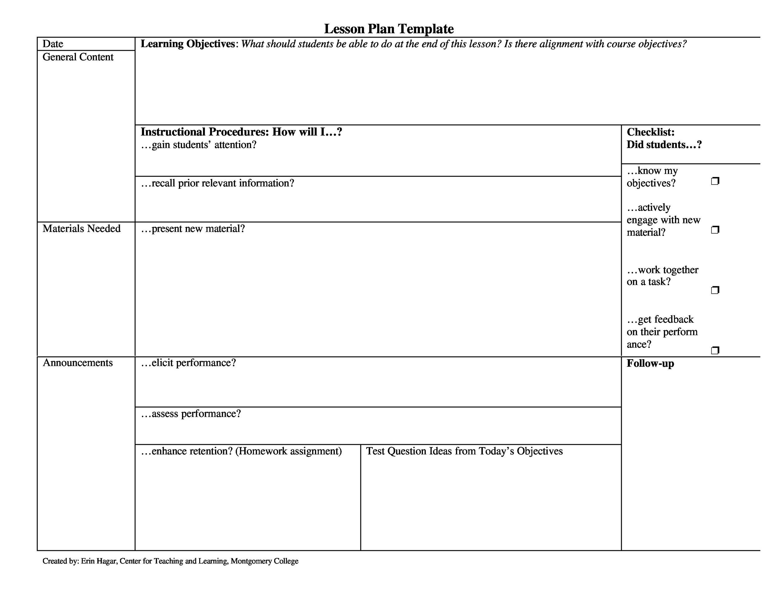 Example Lesson Plan Template Printable Word Searches