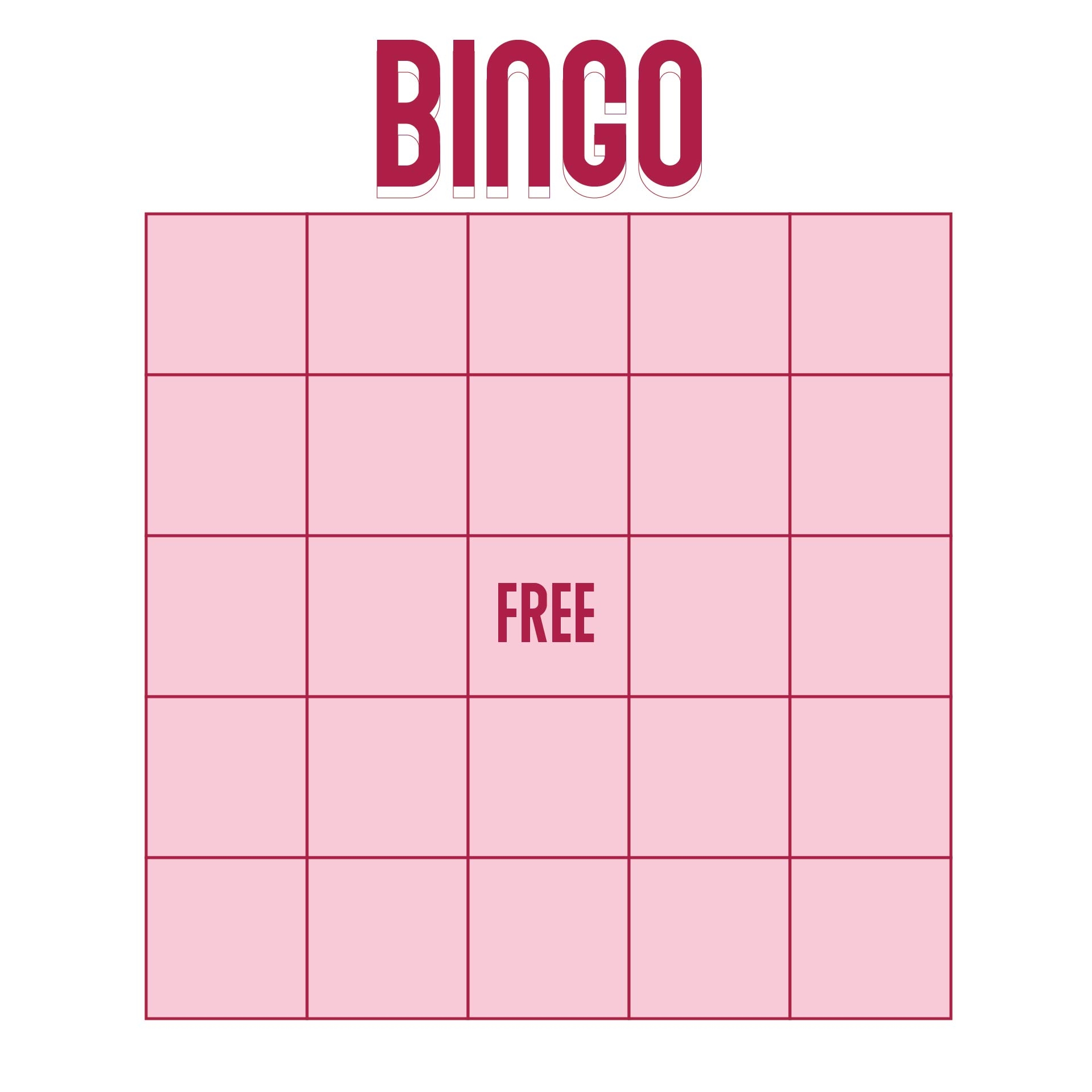 bingo card template printable