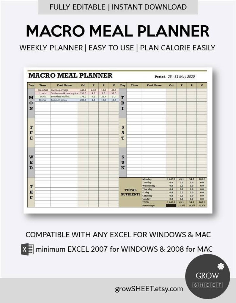 Excel Editable Meal Plan Template