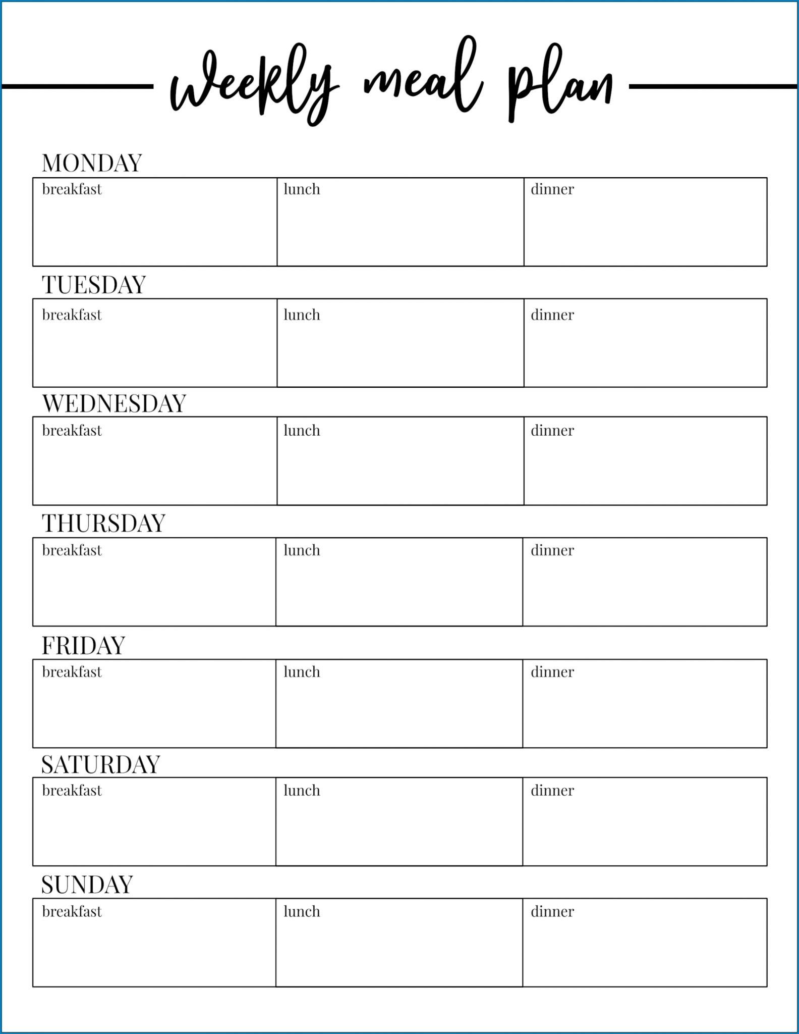 Excel Editable Meal Plan Template