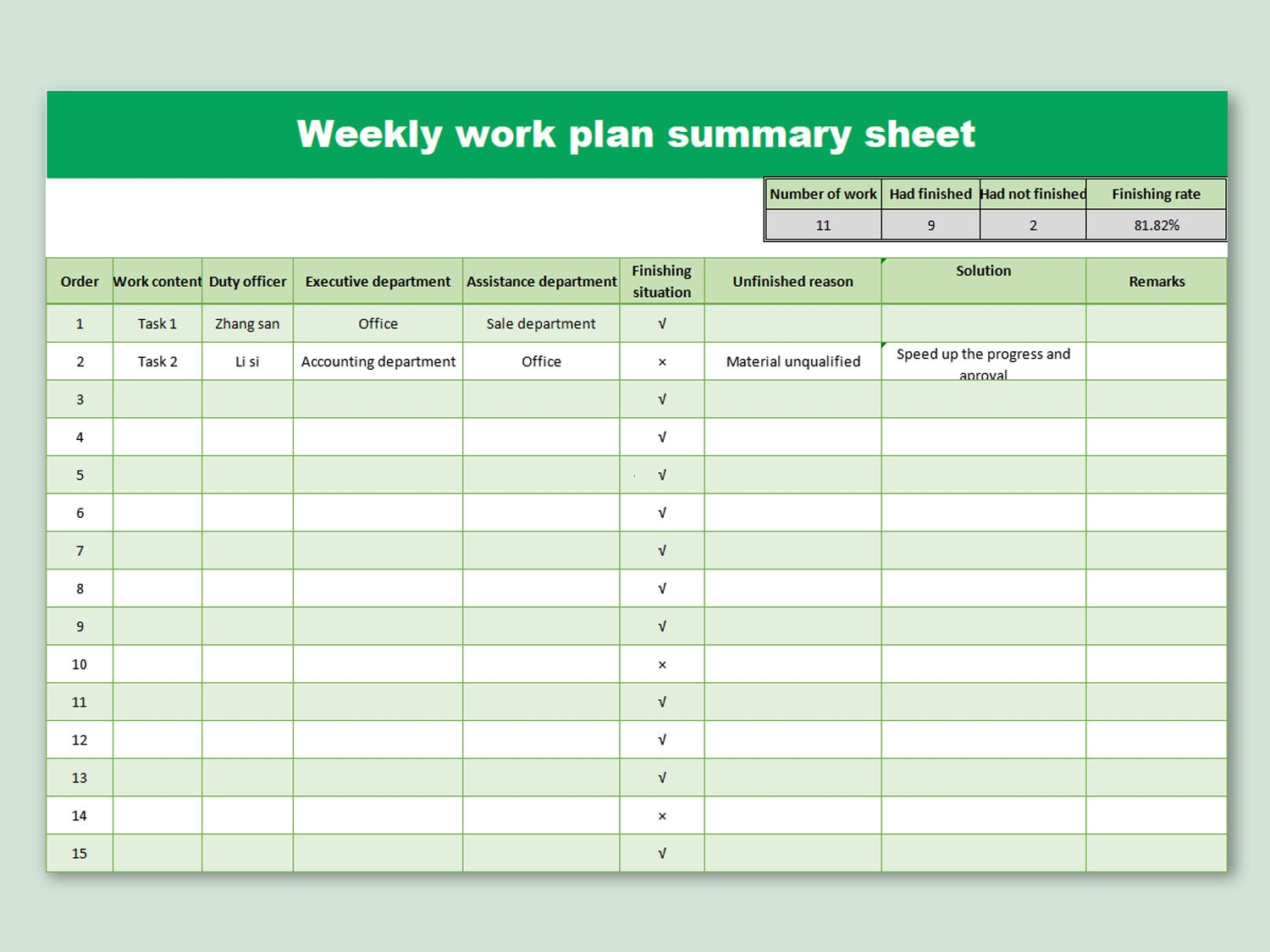 EXCEL Of Weekly Work Plan Summary xlsx WPS Free Templates