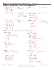 Exponential And Logarithmic Equations Solutions For Worksheet B 
